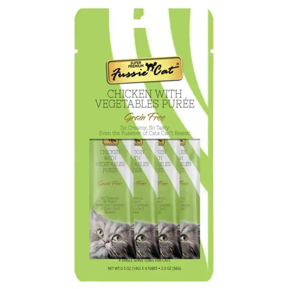 Fussie Cat Treat Ckn Veggie Puree 4/.05-oz