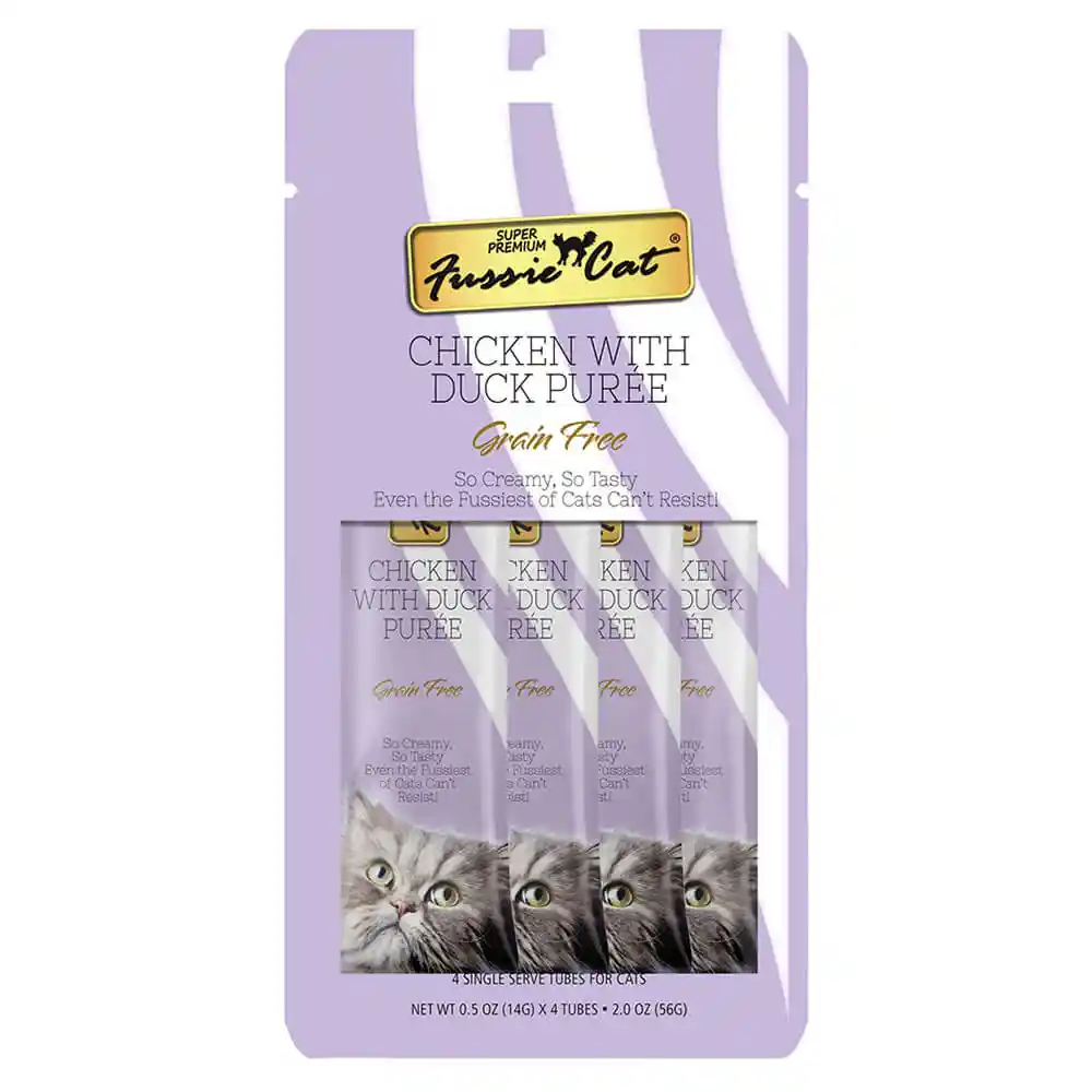 Fussie Cat Treat Ckn Duck Puree 4/.05-oz
