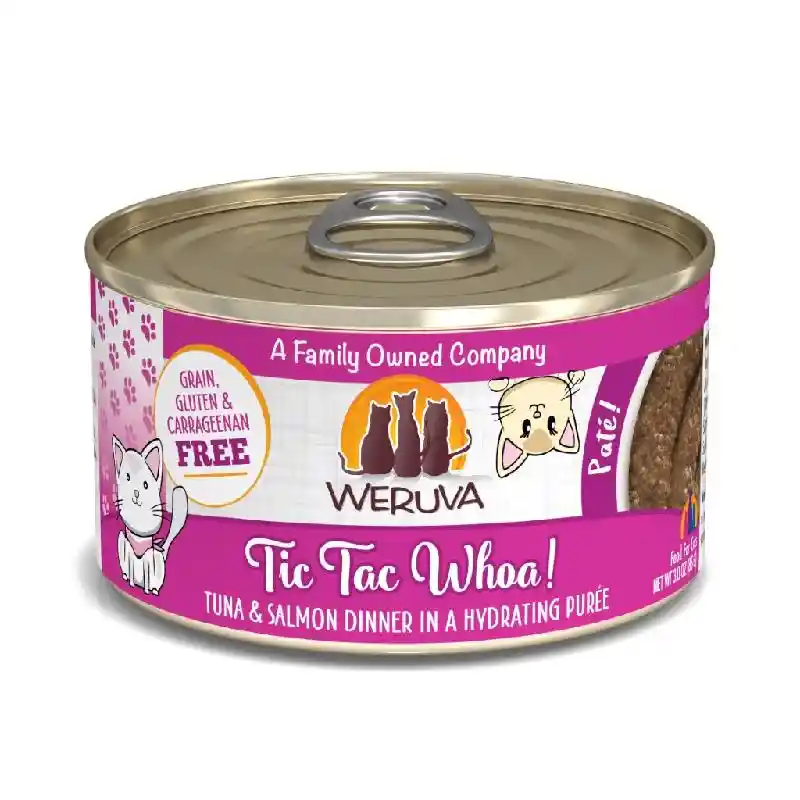 Pate Tic Tac Whoa! Tuna & Salmon Dinner In A Hydrating Puree Canned Cat Food 3-oz