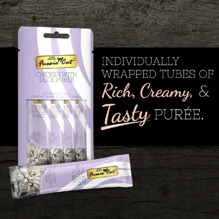 Fussie Cat Treat Ckn Duck Puree 4/.05-oz