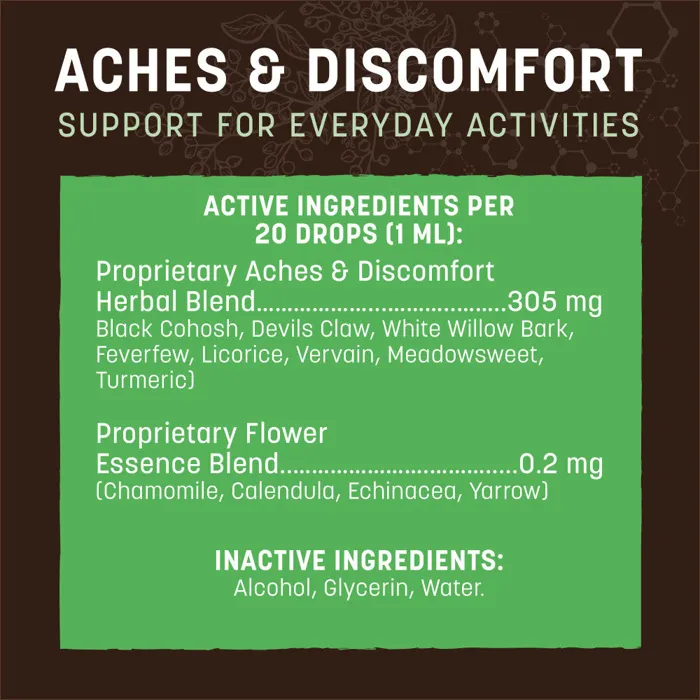 Earth Animal Aches & Discomfort Herbal Drops 2 oz ingredient panel