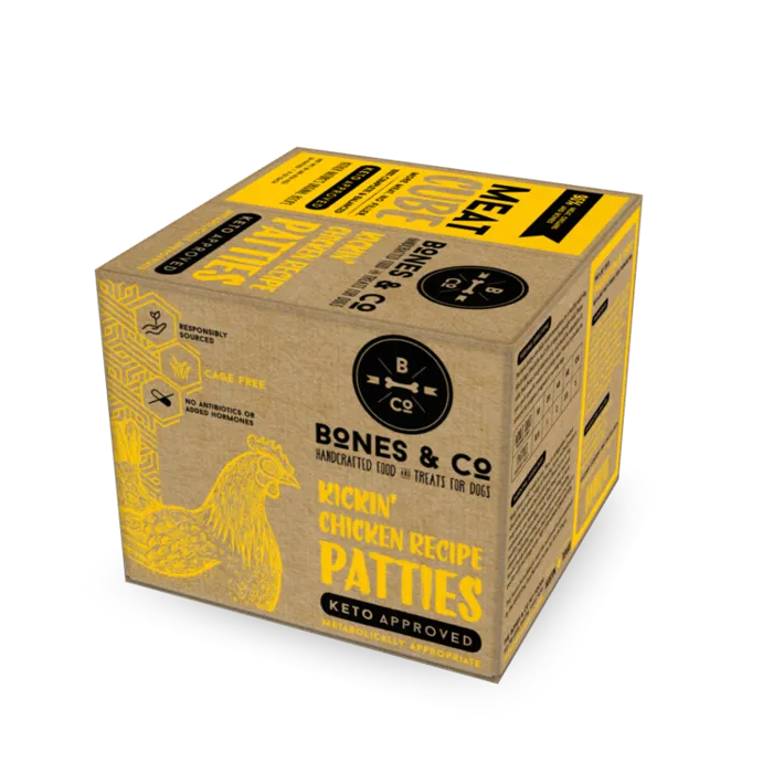 Bones & Co Meat Cube Kickin' Ckn Recipe Patties Frzn Dog Food, 18-lb