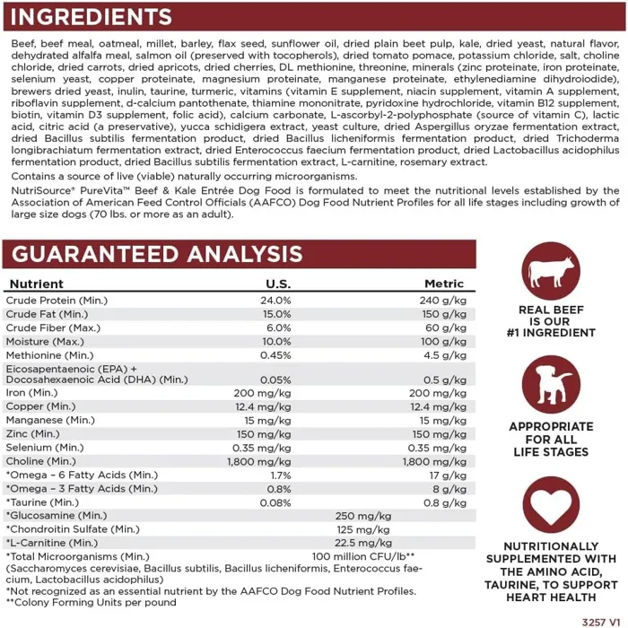 Pure Vita Dog Beef & Kale 4lb