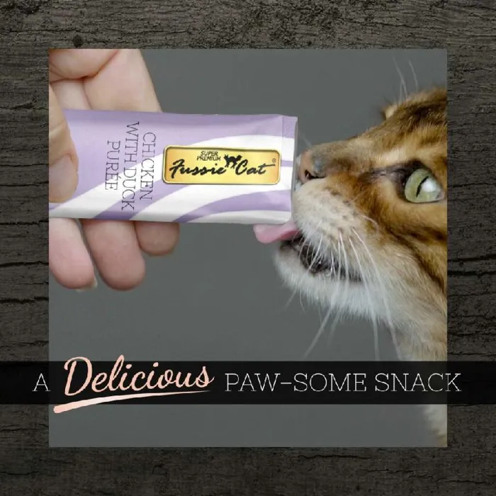 Fussie Cat Treat Ckn Duck Puree 4/.05-oz