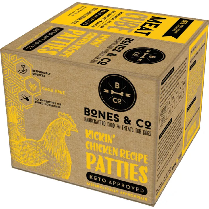 Bones Chicken Patties Bulk Box 18lb Frozen