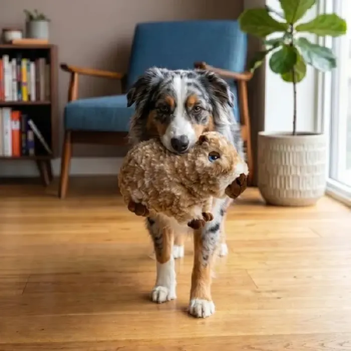 KONG Comfort Wuzzeez Capybara toy with dog lifestyle view